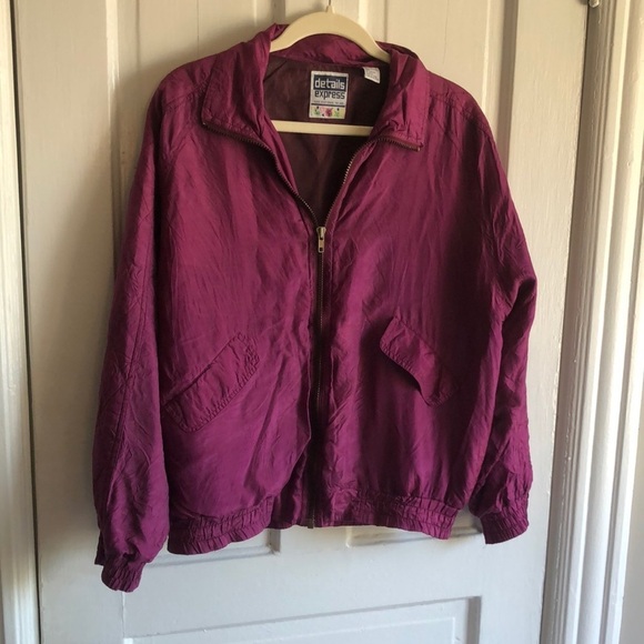 Vintage Details Express 100% Silk 80s Zip Up Bomber Jacket - Picture 2 of 7